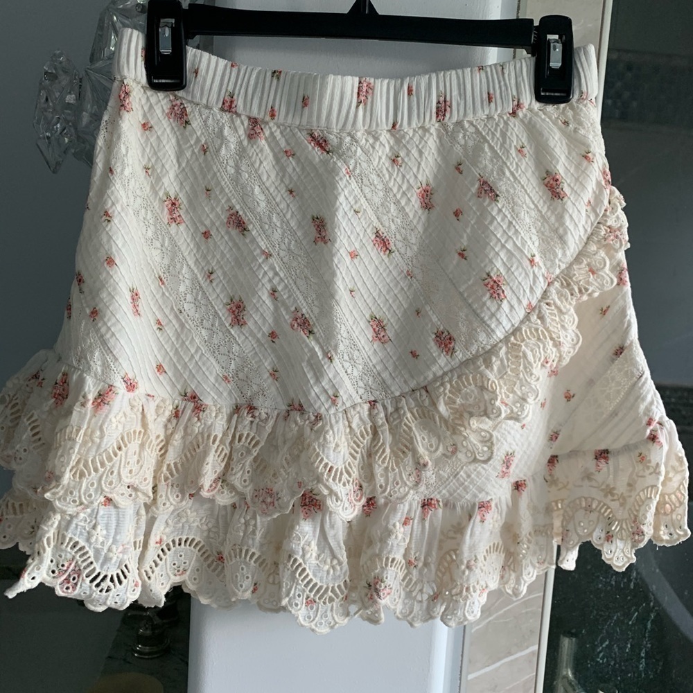 LoveShackFancy Emma ruffled floral skirt french cream combo - Picture 10 of 13